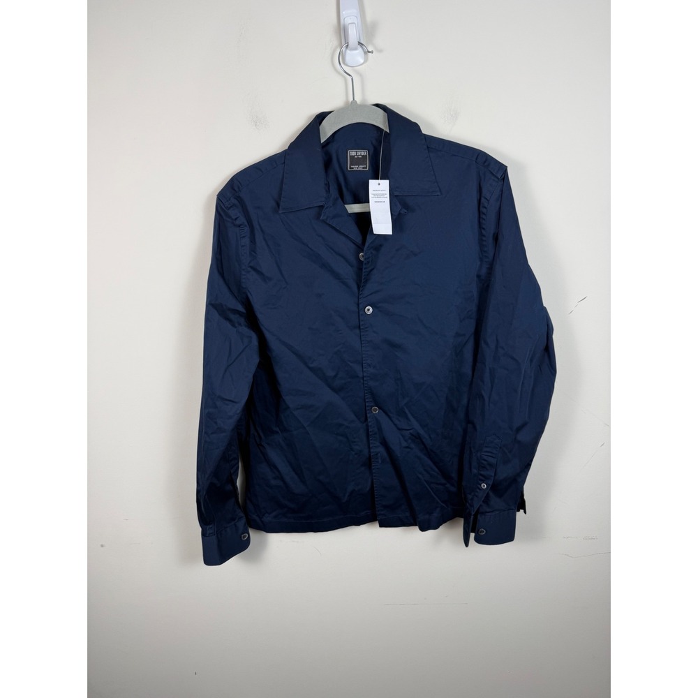 NEW Todd Snyder Mens Navy Blue Camp Poplin Shirt Long Sleeve XS